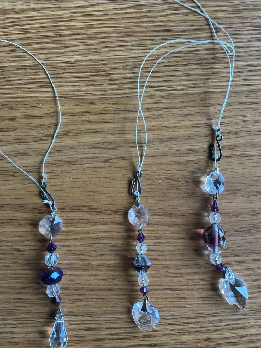 Crystal and Purple Bead Hanging window crystals and two angel crystals